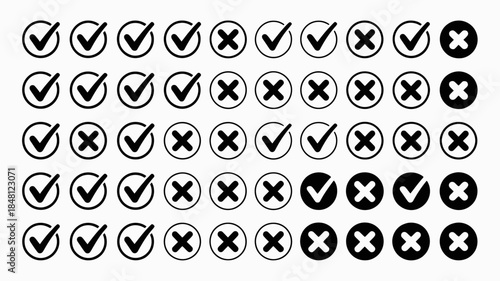 Checkmarks and Crosses Symbols Set, Tick and Cross Icons