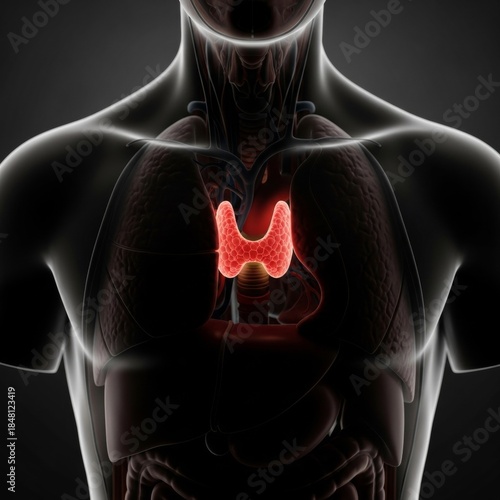 Wallpaper Mural 3D rendering of the human thyroid gland highlighted in red within a translucent torso, illustrating its anatomical position. Torontodigital.ca