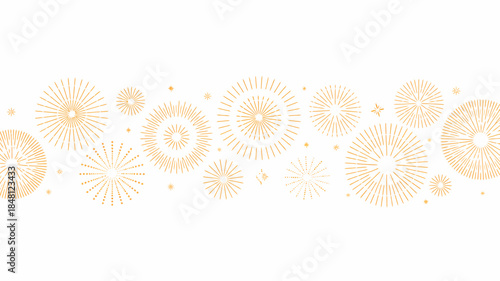 Golden Fireworks Explosions on White Background