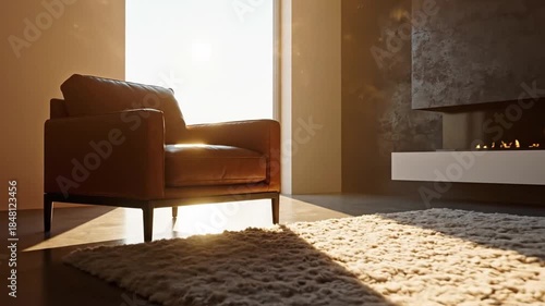 Minimalist Modern Living Room with Natural Light and Cozy Armchair