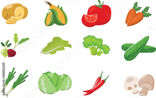 flat design style fruits and vegetable vector set.