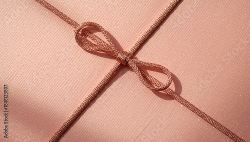 Elegant rose gold string tied in a delicate bow on a textured pink background