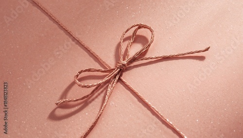 Elegant copper string bow on a shimmering pink background for a delicate gift presentation