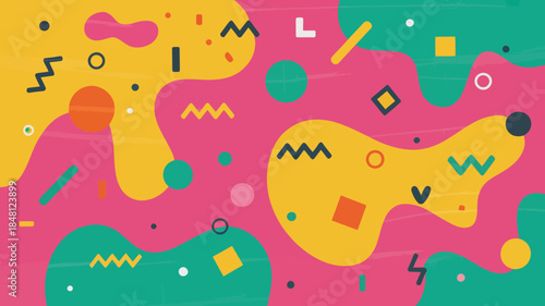 Colorful abstract background with geometric shapes and memphis design elements