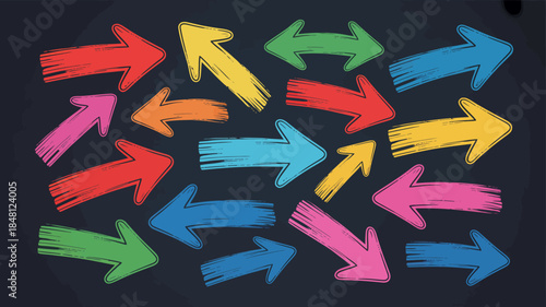 Colorful Arrows Pointing Different Directions on Dark Background