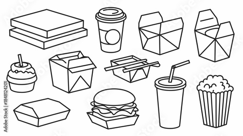 Fast Food and Takeout Items Illustration