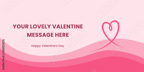 Abstract pink wave banner with thin heart line decoration