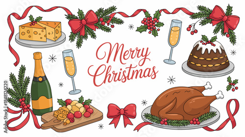 Christmas Feast Celebration with Food and Drinks