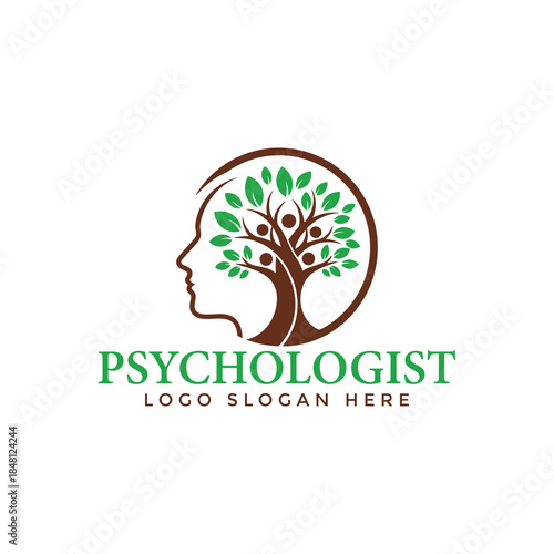 Psychologist logo with tree and human head symbolizing mental health