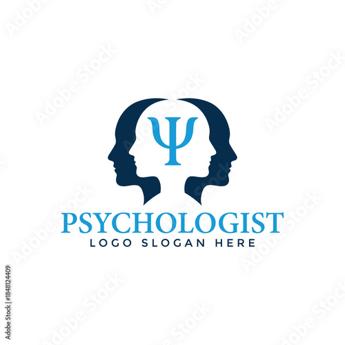 Professional psychologist logo with two heads and psi symbol