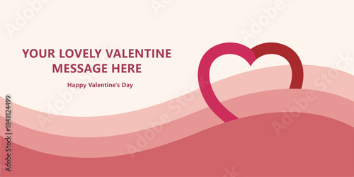 Abstract pink banner with stylized heart shape and waves