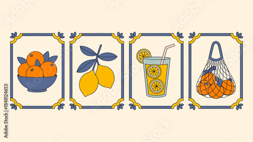 Citrus Fruits and Refreshing Drinks Illustrations