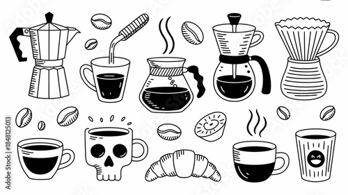 Coffee Brewing Methods and Accessories Illustration