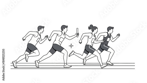 Dynamic team race illustration showcasing competitive athletes in motion highlighting movement and