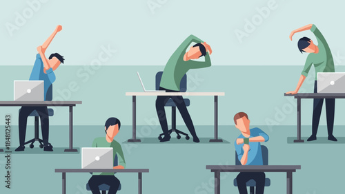 employees experiencing workplace fatigue and stress during busy work hours in an office setting