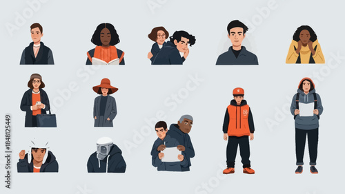 Diverse group of young adults and teenagers expressing individuality and style in casual modern