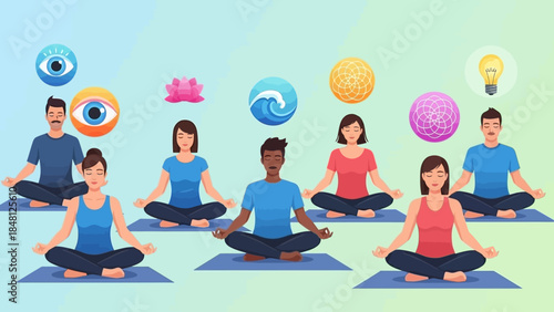 Diverse Group Practicing Meditation and Mindfulness in a Calm Indoor Setting