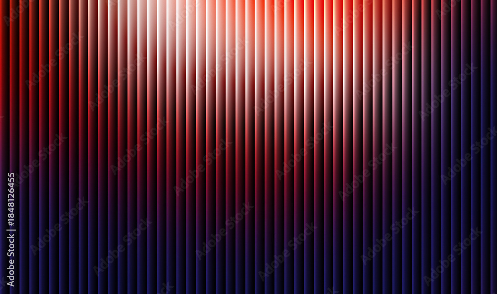 Fototapeta premium Abstract vertical blinds background features a dramatic gradient transition from bright white and intense red light down into deep indigo and dark purple shadows creating a modern visual texture