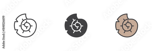 Nautilus seashell line, solid and colorful icon set pack