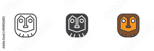 Ancient ritual mask line, solid and colorful icon set pack