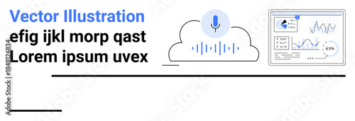 Artificial intelligence, cloud technology, data analytics, digital communication, voice recognition, technology integration. Microphone in a cloud with a data dashboard. Voice recognition and cloud