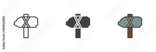 Stone axe line, solid and colorful icon set pack