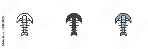 Arthropod fossil line, solid and colorful icon set pack