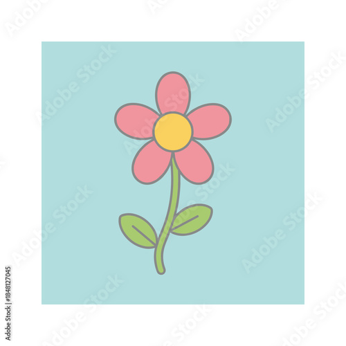 Single pink flower on blue background Vector