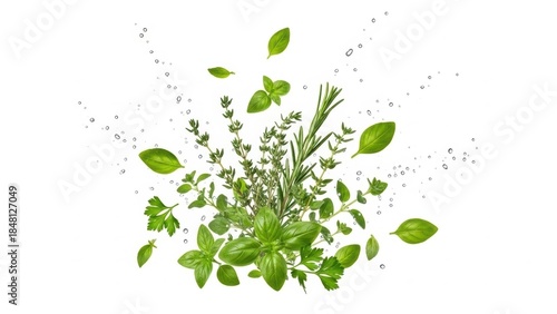 herbs splash isolated on white background, stock photography
