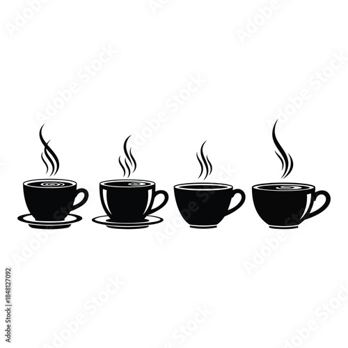 Four coffee cups with steam