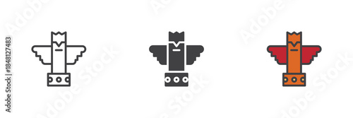 Eagle totem line, solid and colorful icon set pack