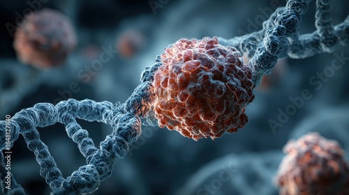 Intricate Close-Up of a DNA Strand with Cellular Structure Highlighting the Complexity of Genetic Material and Interactions in Biological Processes