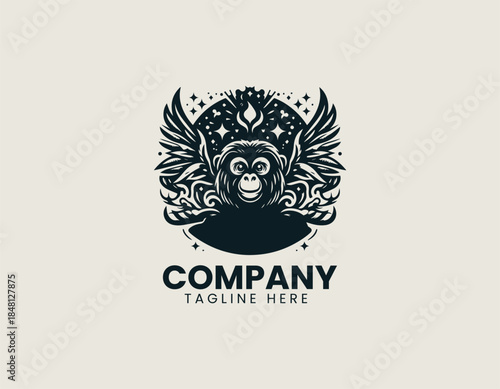 Magic monkeys bring playful fantasy charm to a friendly black vector logo illustration