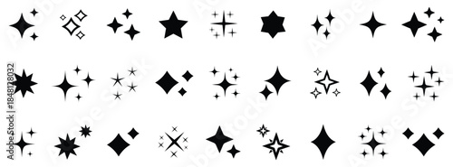  Shine star icons. Effect shine, glitter, twinkling and clean. Star sparkle icon.