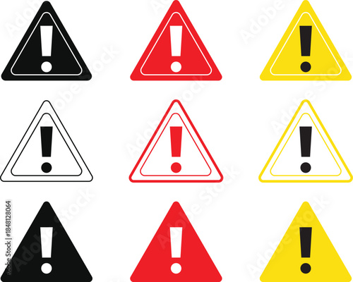 red warning sign icon yellow stop sign black warnign sign stop exclaimation sign danger symbol icon