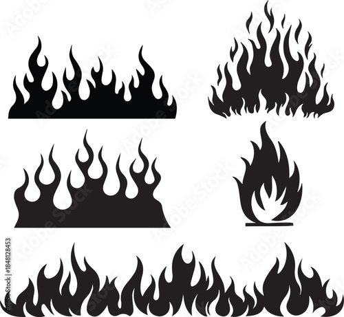 fire flame different set icon black 