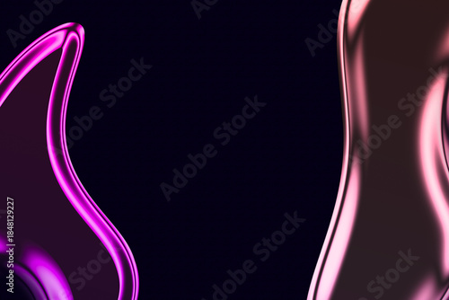 Vibrant pink liquid shapes on dark background with shiny effect and reflections