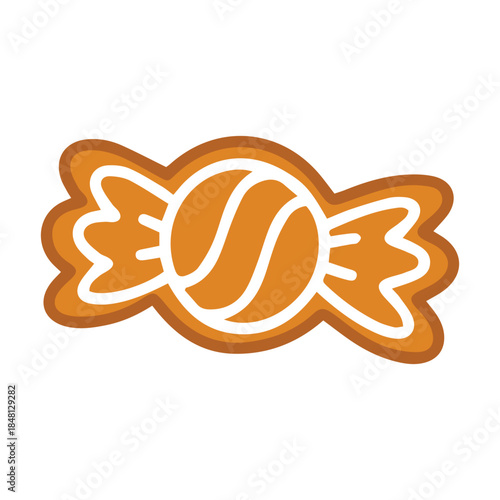 Sweet holiday biscuit looking like bonbon. Glazed gingerbread candy isolated on white background for festive dessert menu.