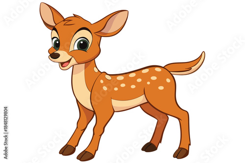 Cartoon fawn with white spots appears curious, showcasing its cuteness in a playful style