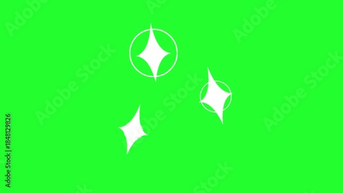 Twinkling White Sparkle Stars Animation on Green Screen, Minimalist Glowing Diamonds Chroma Key Loop, Magical Pop Effects for Video Editing
