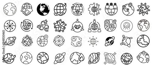 Global Network and Earth Line Icons Set, World Communication Vector Illustration

