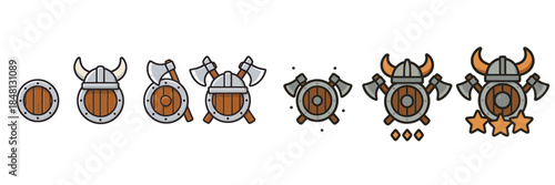 Viking shields and weapon icons designed for creative projects