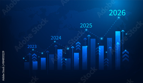business economic graph finance growth 2026. focus target and start new year. strategic planning achievement.vector illustration fantastic technology.