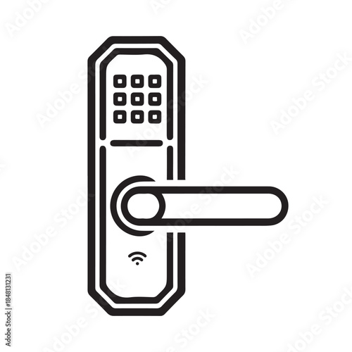 Digital smart door lock line art vector illustration icon