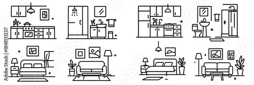 Modern vector illustrations of diverse home interiors and layouts