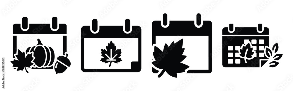 Obraz premium autumn event calendar silhouette icon vector set