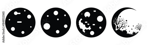 autumn full moon silhouette icon vector set