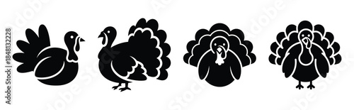 cute thanksgiving turkey silhouette icon vector set