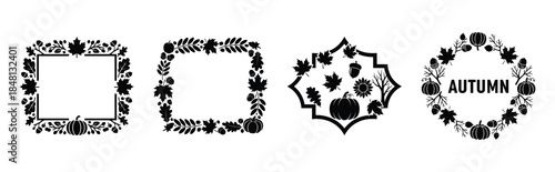fall season frame silhouette icon vector set