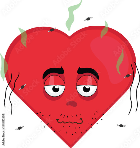 vector illustration emoticon character heart cartoon, dirty with bad smell and surrounded by flies